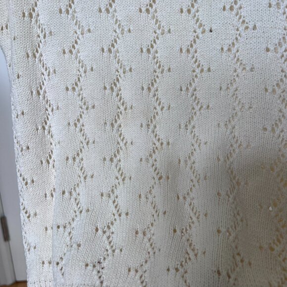 Vintage Women's Open Crochet Knit Crew Neck Cap Sleeve Cropped Short Sleeve Top - Picture 2 of 7